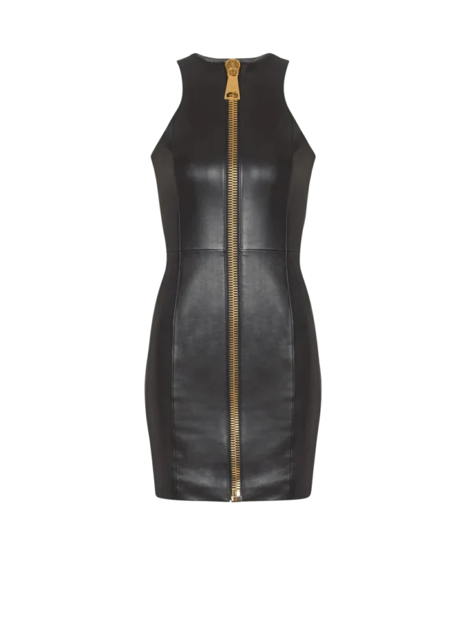 Robe courte sans manches en cuir d’agneau Robe courte sans manches en cuir d’agneau
