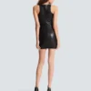 Robe courte sans manches en cuir d’agneau Robe courte sans manches en cuir d’agneau