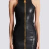 Robe courte sans manches en cuir d’agneau Robe courte sans manches en cuir d’agneau
