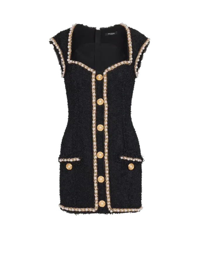 Robe en tweed avec bordure en perles Robe en tweed avec bordure en perles