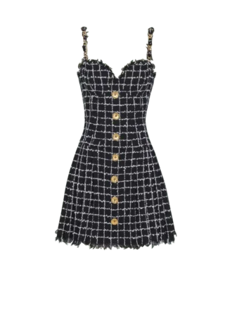 Robe en tweed à bretelles chaînes