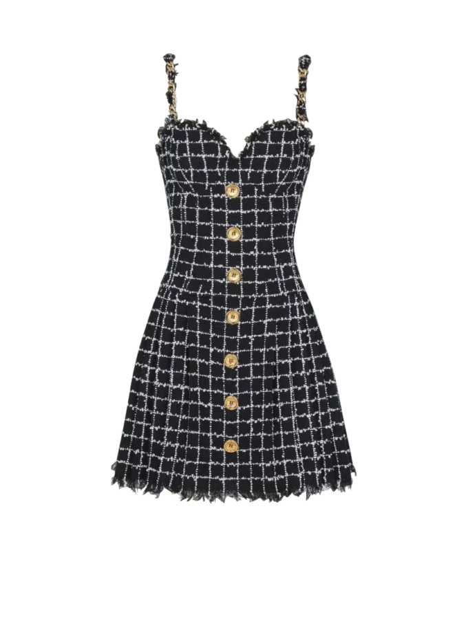 Robe en tweed à bretelles chaînes Robe en tweed à bretelles chaînes