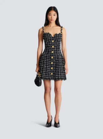 Robe en tweed à bretelles chaînes