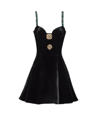 Robe en velours à bretelles ornées Robe en velours à bretelles ornées