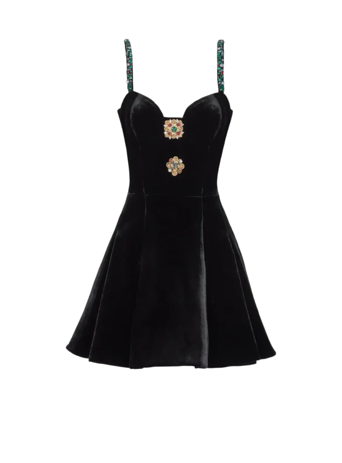 Robe en velours à bretelles ornées Robe en velours à bretelles ornées