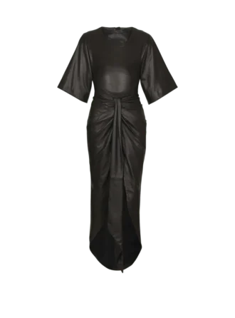 Robe longue en cuir d&rsquo;agneau nouée