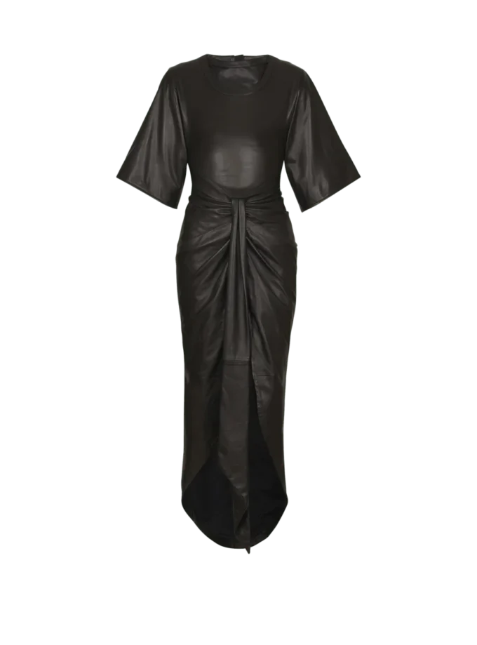 Robe longue en cuir d&rsquo;agneau nouée