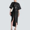 Robe longue en cuir d&rsquo;agneau nouée