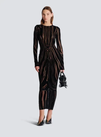Robe longue en velours imprimé zèbre