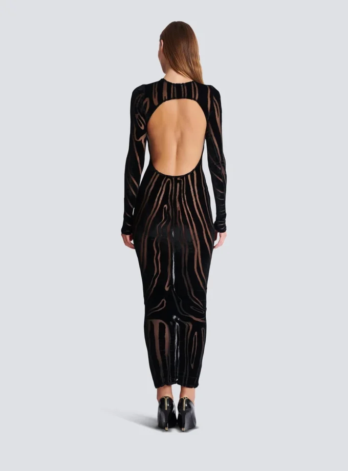 Robe longue en velours imprimé zèbre Robe longue en velours imprimé zèbre