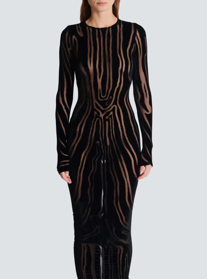 Robe longue en velours imprimé zèbre Robe longue en velours imprimé zèbre