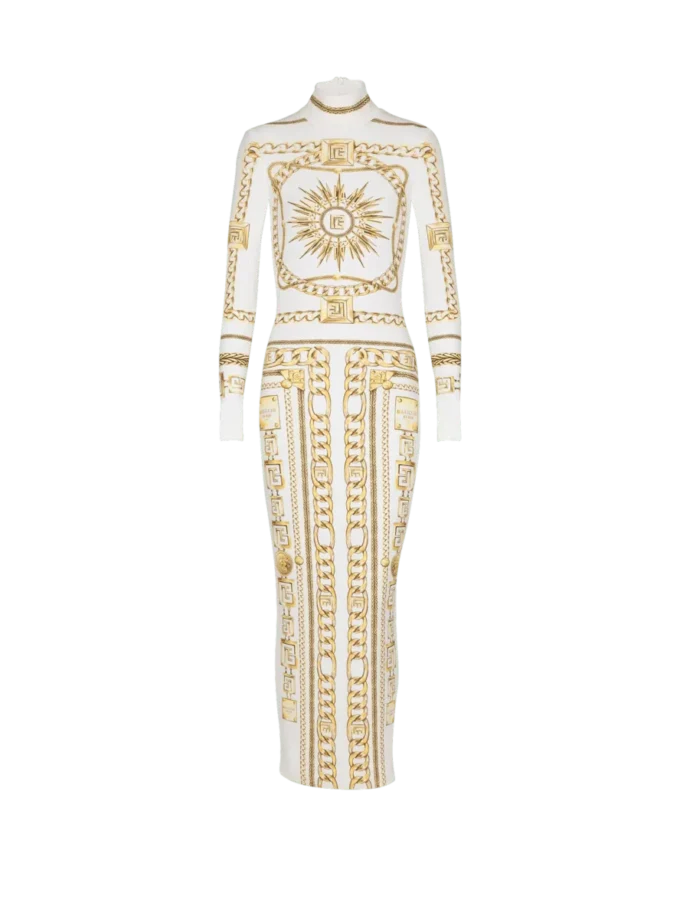 Robe longue moulante imprimée à motif foulard Balmain Robe longue moulante imprimée à motif foulard Balmain
