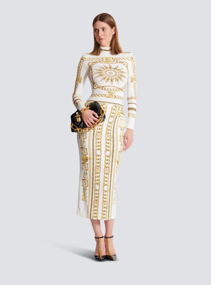 Robe longue moulante imprimée à motif foulard Balmain Robe longue moulante imprimée à motif foulard Balmain