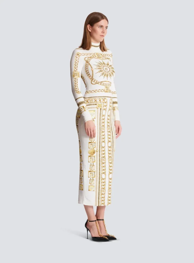 Robe longue moulante imprimée à motif foulard Balmain Robe longue moulante imprimée à motif foulard Balmain