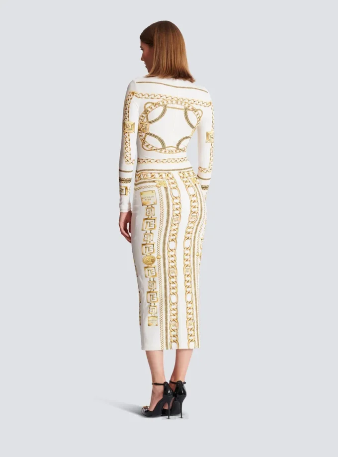 Robe longue moulante imprimée à motif foulard Balmain Robe longue moulante imprimée à motif foulard Balmain