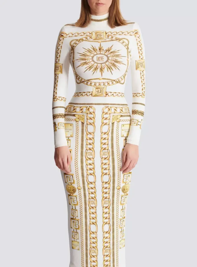 Robe longue moulante imprimée à motif foulard Balmain Robe longue moulante imprimée à motif foulard Balmain