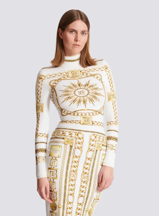 Robe longue moulante imprimée à motif foulard Balmain Robe longue moulante imprimée à motif foulard Balmain
