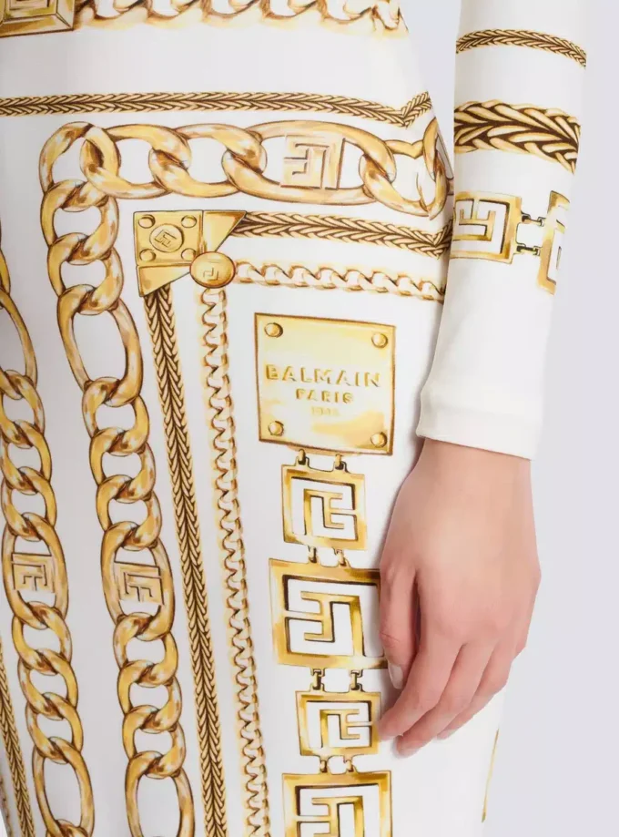 Robe longue moulante imprimée à motif foulard Balmain Robe longue moulante imprimée à motif foulard Balmain