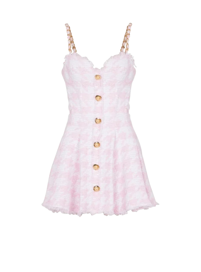 Robe trapèze à bretelles en tweed pied-de-poule