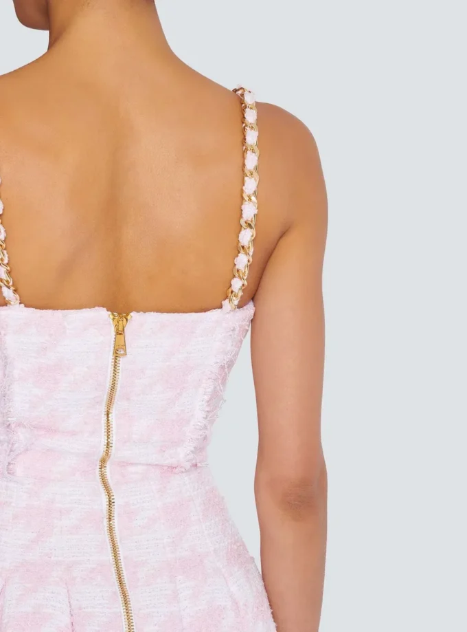 Robe trapèze à bretelles en tweed pied-de-poule