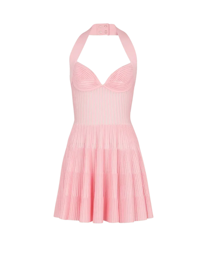 Robe trapèze à col bénitier en maille texturée