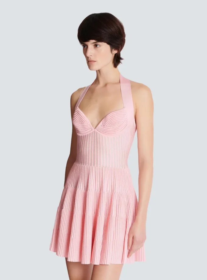 Robe trapèze à col bénitier en maille texturée