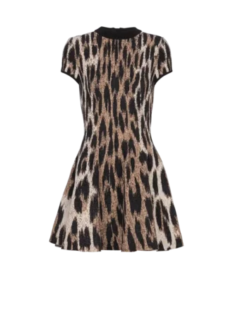 Robe trapèze en jacquard imprimé léopard
