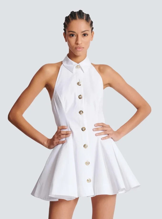 Robe trapèze en popeline dos nu