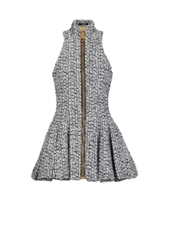 Robe évasée sans manches en tweed