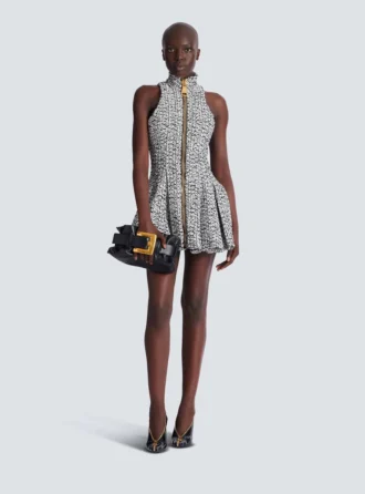 Robe évasée sans manches en tweed