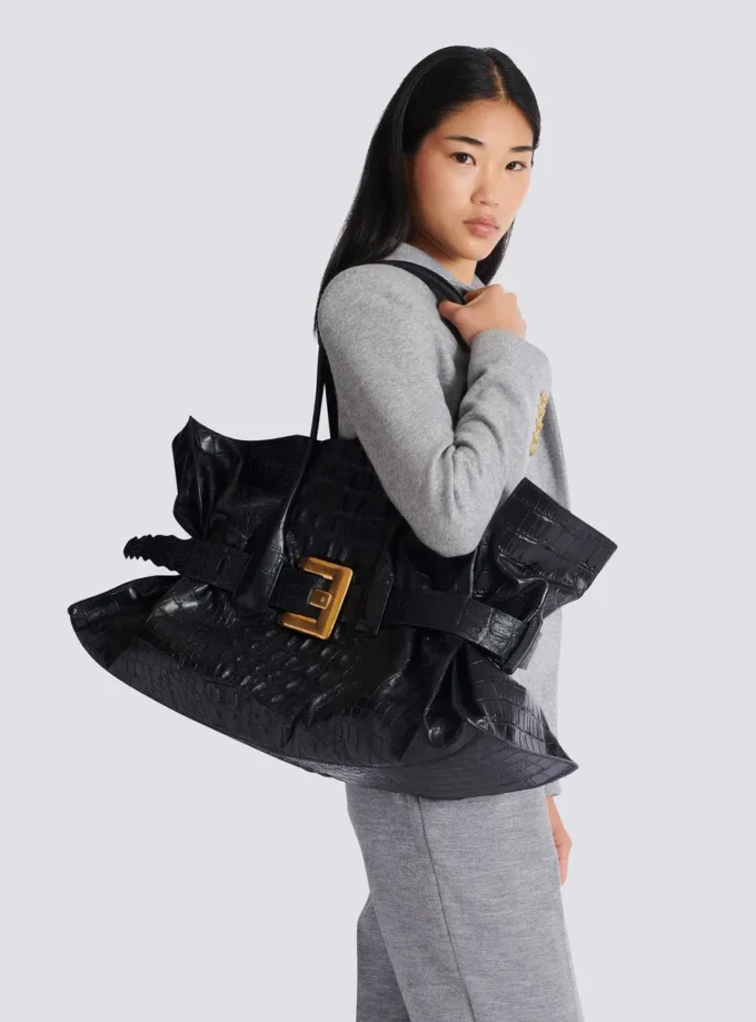 Sac XL Anthem en cuir de veau gaufré imprimé crocodile Sac XL Anthem en cuir de veau gaufré imprimé crocodile