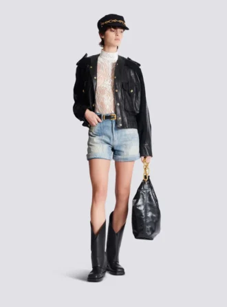 Short en denim à motif losanges Short en denim à motif losanges