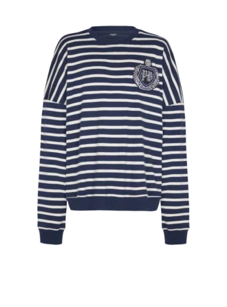 Sweat-shirt en coton avec emblème universitaire et rayures bretonnes Sweat-shirt en coton avec emblème universitaire et rayures bretonnes