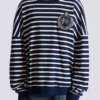 Sweat-shirt en coton avec emblème universitaire et rayures bretonnes Sweat-shirt en coton avec emblème universitaire et rayures bretonnes