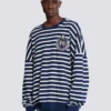 Sweat-shirt en coton avec emblème universitaire et rayures bretonnes Sweat-shirt en coton avec emblème universitaire et rayures bretonnes