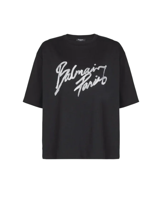 T-shirt carré avec imprimé Balmain Paris Brush