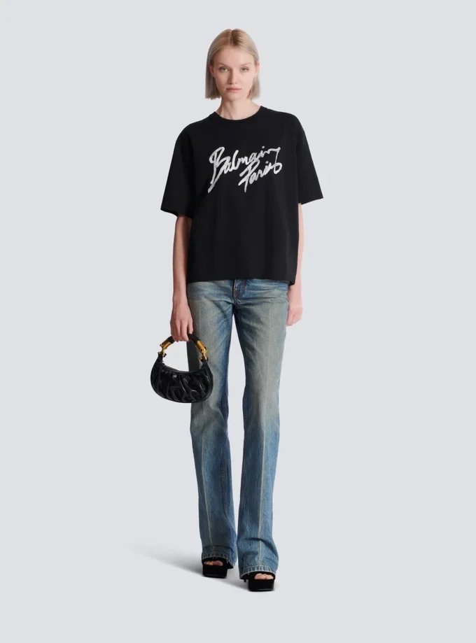 T-shirt carré avec imprimé Balmain Paris Brush
