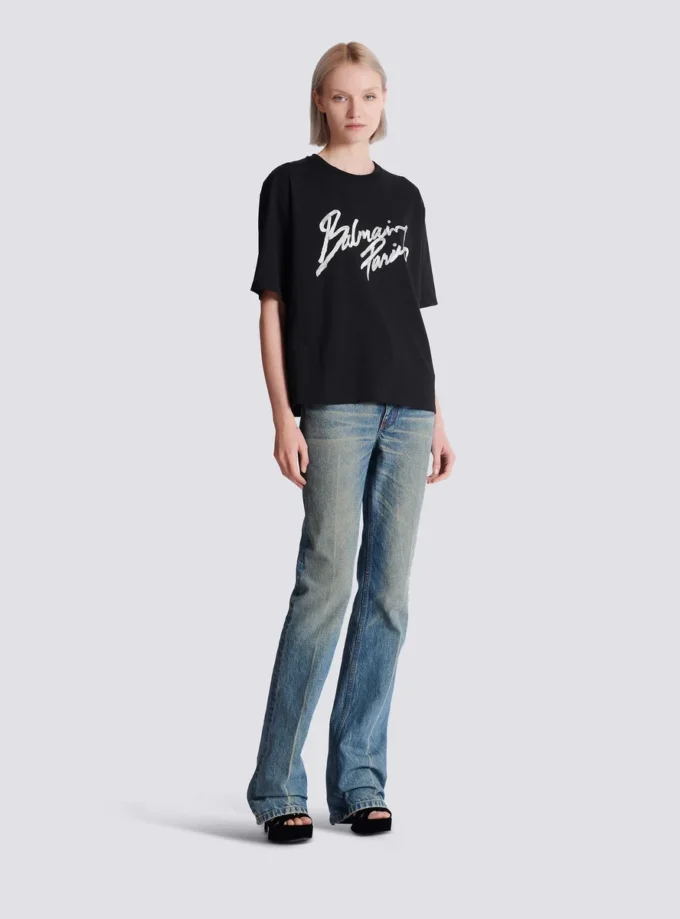 T-shirt carré avec imprimé Balmain Paris Brush