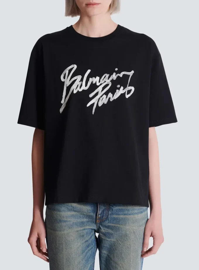 T-shirt carré avec imprimé Balmain Paris Brush