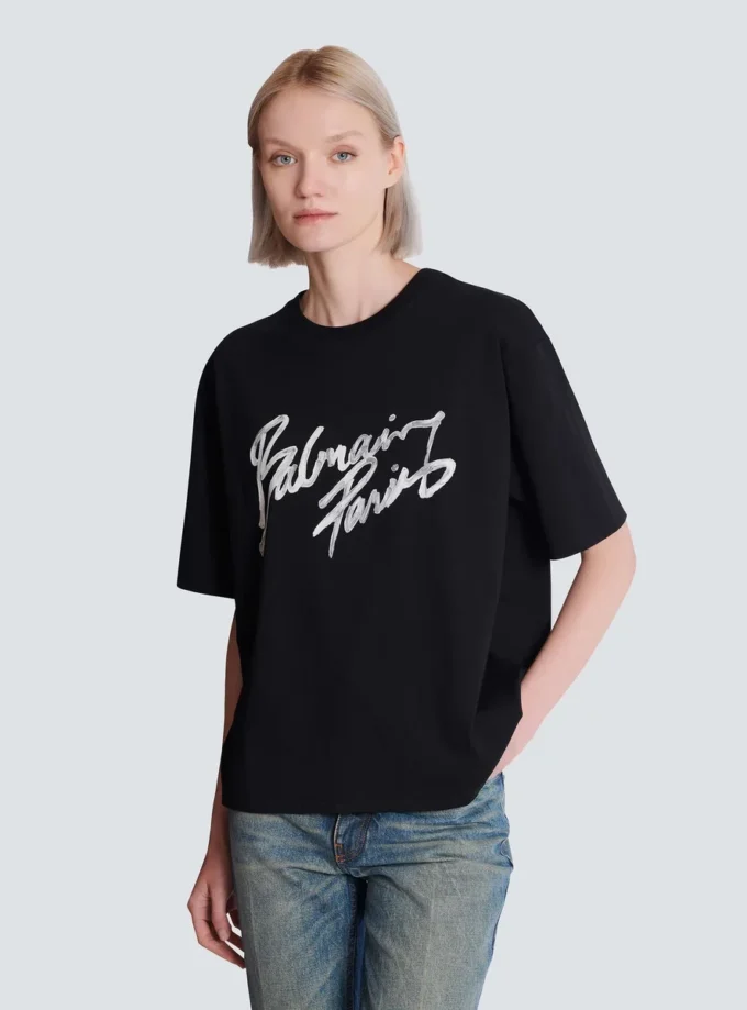 T-shirt carré avec imprimé Balmain Paris Brush
