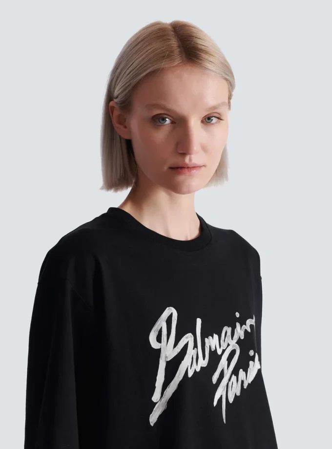 T-shirt carré avec imprimé Balmain Paris Brush