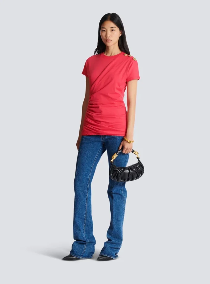 T-shirt drapé avec boutons T-shirt drapé avec boutons