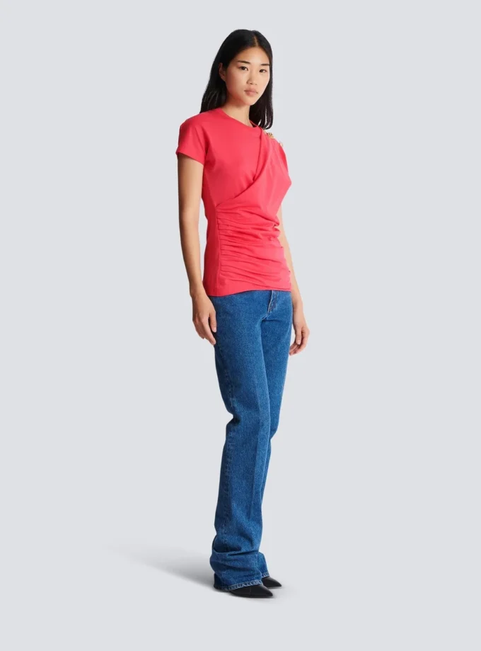 T-shirt drapé avec boutons T-shirt drapé avec boutons