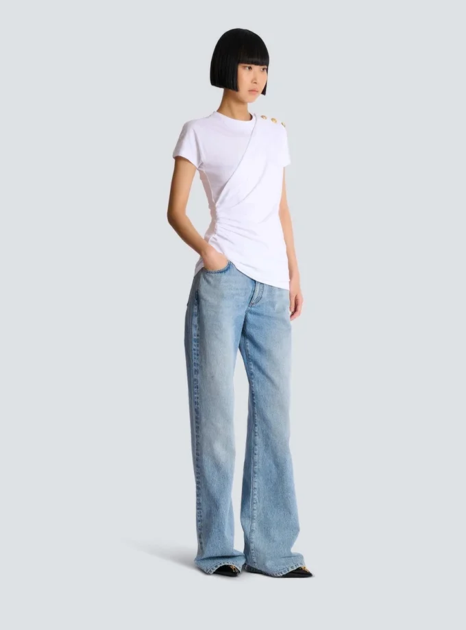 T-shirt drapé avec boutons