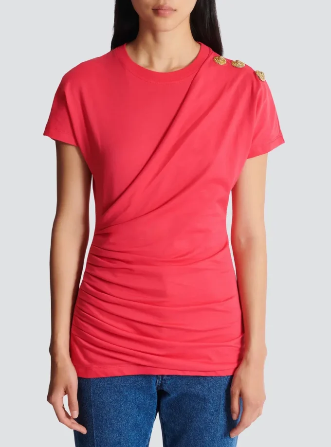 T-shirt drapé avec boutons T-shirt drapé avec boutons