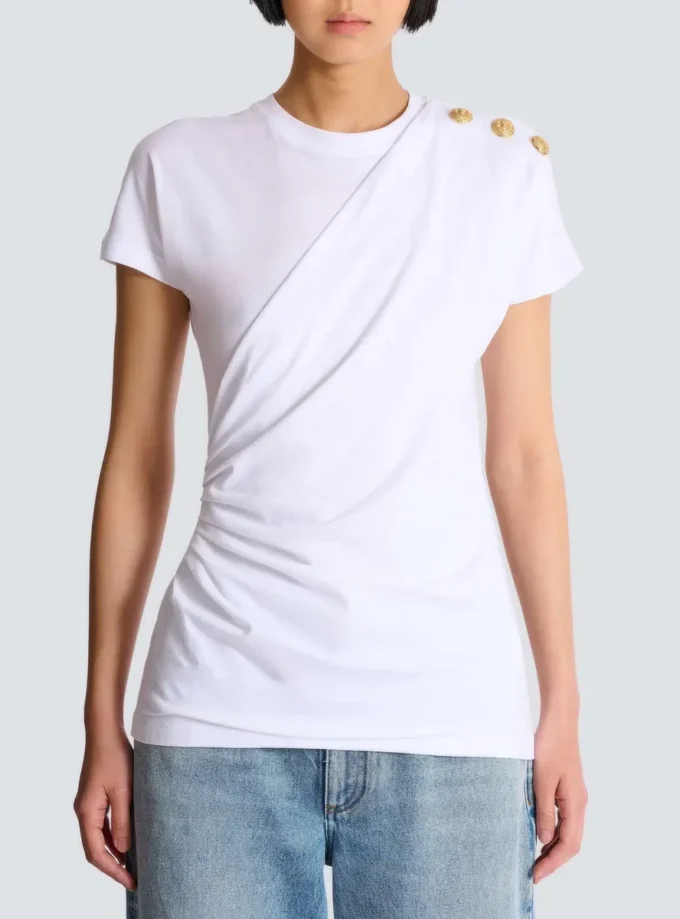 T-shirt drapé avec boutons