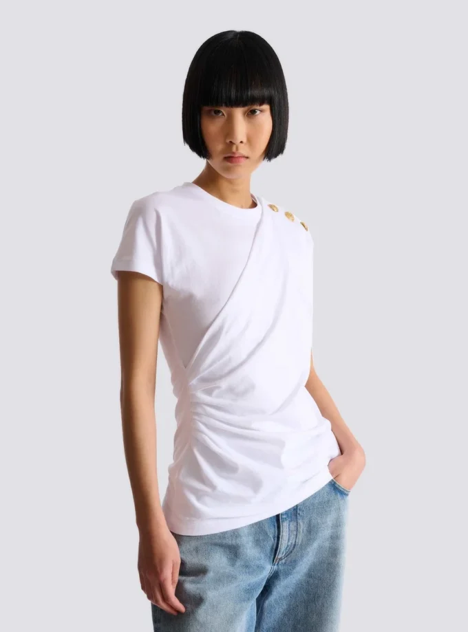 T-shirt drapé avec boutons