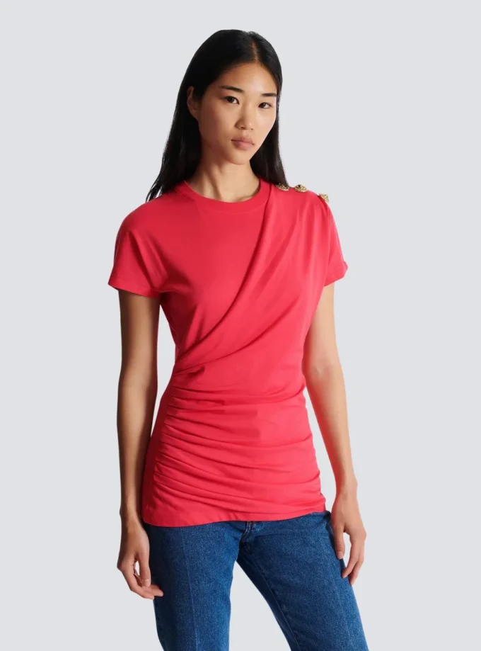 T-shirt drapé avec boutons T-shirt drapé avec boutons