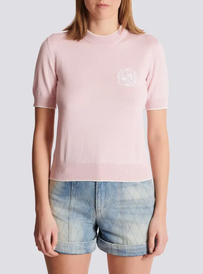 Top en maille brodé Emblème Balmain Top en maille brodé Emblème Balmain