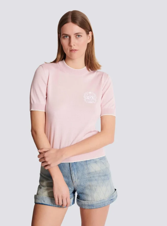 Top en maille brodé Emblème Balmain Top en maille brodé Emblème Balmain